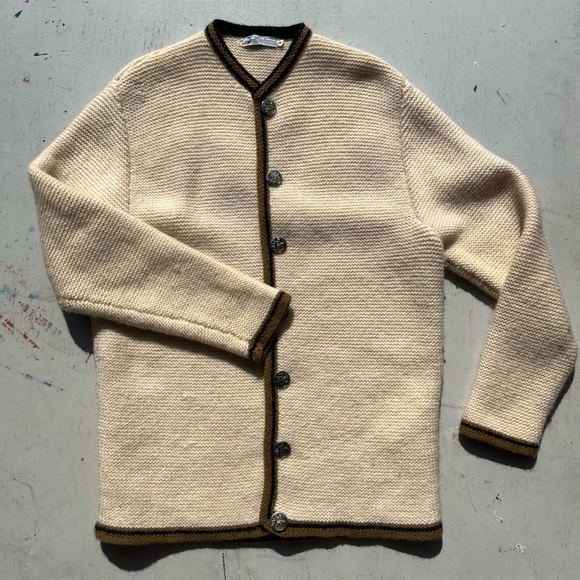 Men's Vintage Handarbeit Cardigan Sweater Multicolor M Germany 60s Grandpa Knit - Picture 3 of 12